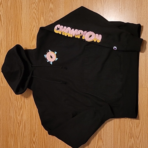 Champion Men’s Black Fresh Donuts Pullover Hoodie Reverse Weave Size Large - Picture 2 of 3
